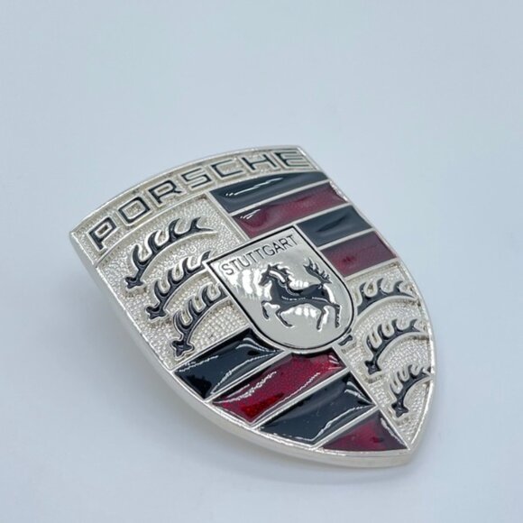 NWT PORSCHE refinished livery hood crest BLACK RED SILVER new - Picture 2 of 4